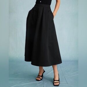 The Black High Waisted Pleated Midi Skirt